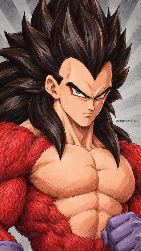 Vegeta / 贝吉塔 / ベジータ. Super Saiyan 4 character portrait. AI-generated fan art inspired by Dragon Ball / 龙珠 / ドラゴンボール. AUKAO study 016.