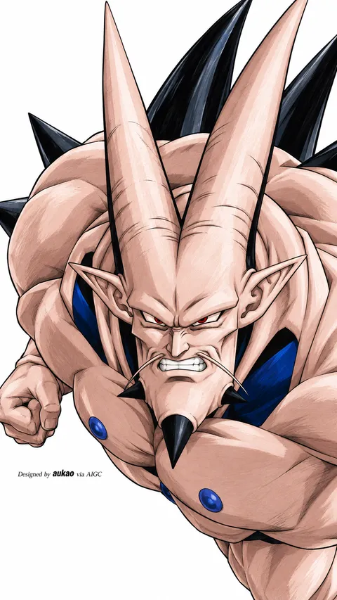 Horned warrior: leaning into battle. A portrait-format character illustration in the Dragon Ball collection.