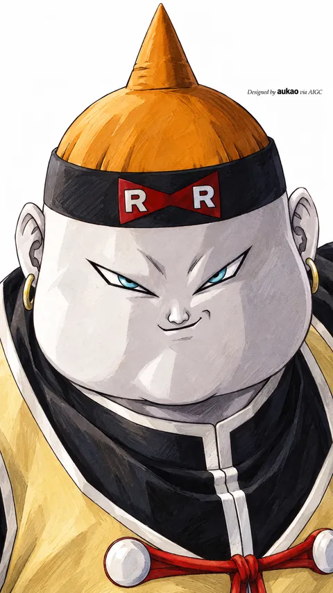 Round android: red Ribbon hat. A portrait-format character illustration in the Dragon Ball collection.