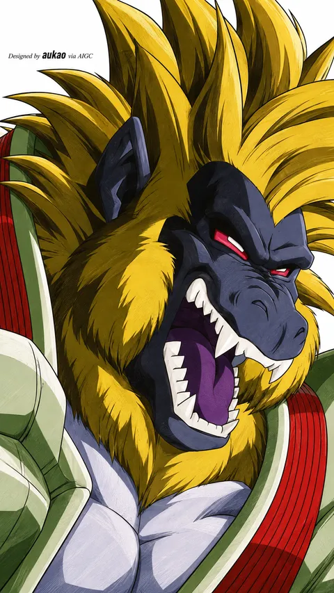 Dark dragon: golden mane. A portrait-format character illustration in the Dragon Ball collection.