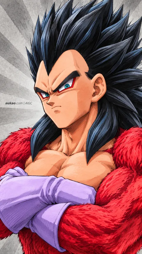 Vegeta / 贝吉塔 / ベジータ. Super Saiyan 4 character portrait. AI-generated fan art inspired by Dragon Ball / 龙珠 / ドラゴンボール. AUKAO study 011.