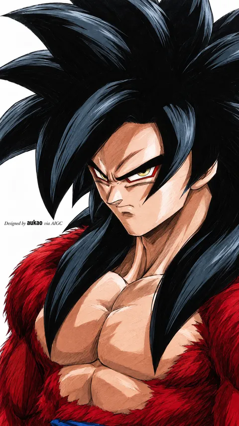 Long-haired fighter: red-furred shoulders. A portrait-format character illustration in the Dragon Ball collection.