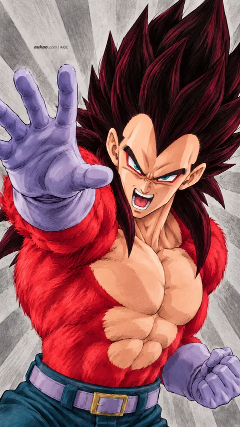 Vegeta / 贝吉塔 / ベジータ. Super Saiyan 4 character portrait. AI-generated fan art inspired by Dragon Ball / 龙珠 / ドラゴンボール. AUKAO study 006.
