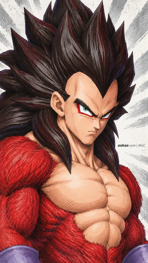 Vegeta / 贝吉塔 / ベジータ. Super Saiyan 4 character portrait. AI-generated fan art inspired by Dragon Ball / 龙珠 / ドラゴンボール. AUKAO study 015.