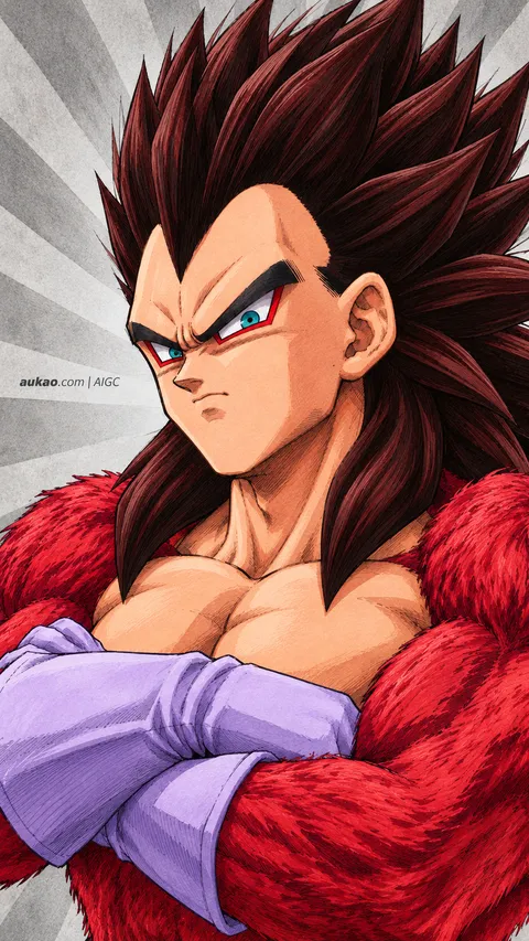 Vegeta / 贝吉塔 / ベジータ. Super Saiyan 4 character portrait. AI-generated fan art inspired by Dragon Ball / 龙珠 / ドラゴンボール. AUKAO study 018.