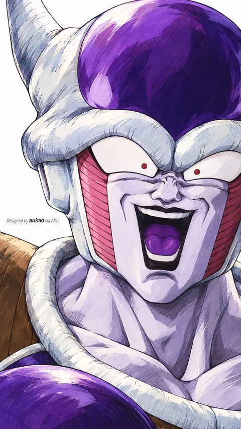 White-and-purple alien: mouth open. A portrait-format character illustration in the Dragon Ball collection.
