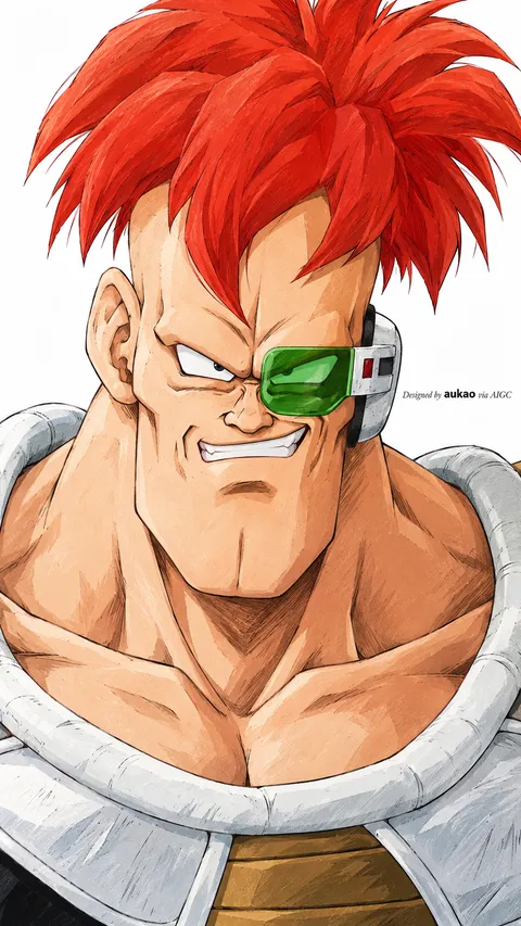 Red-haired android: green scouter. A portrait-format character illustration in the Dragon Ball collection.