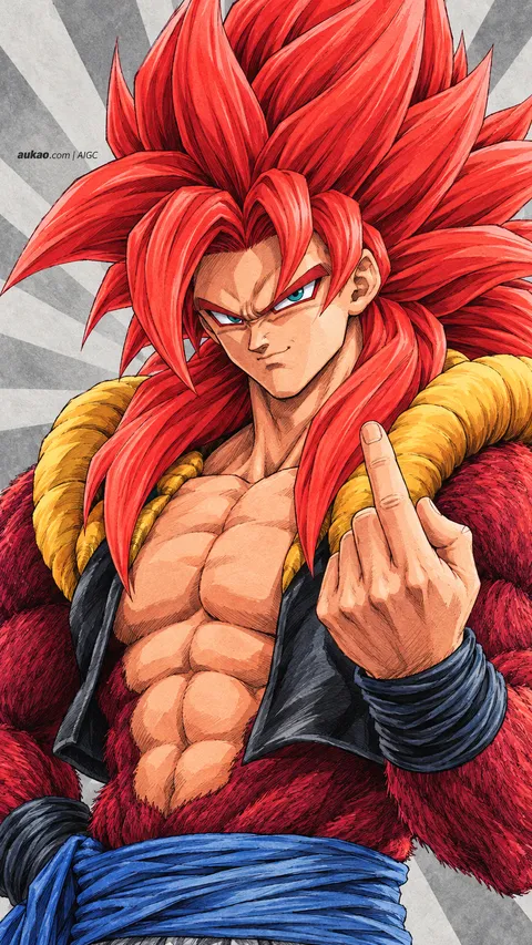 Gogeta / 悟吉塔 / ゴジータ. Super Saiyan 4 character portrait. AI-generated fan art inspired by Dragon Ball / 龙珠 / ドラゴンボール. AUKAO study 007.