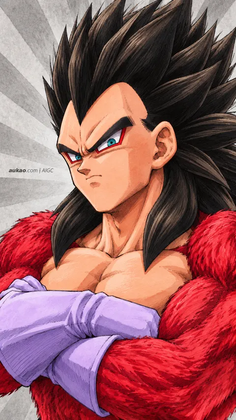 Vegeta / 贝吉塔 / ベジータ. Super Saiyan 4 character portrait. AI-generated fan art inspired by Dragon Ball / 龙珠 / ドラゴンボール. AUKAO study 017.