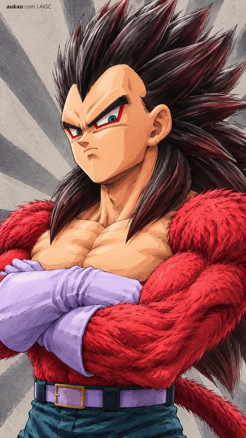 Vegeta / 贝吉塔 / ベジータ. Super Saiyan 4 character portrait. AI-generated fan art inspired by Dragon Ball / 龙珠 / ドラゴンボール. AUKAO study 013.
