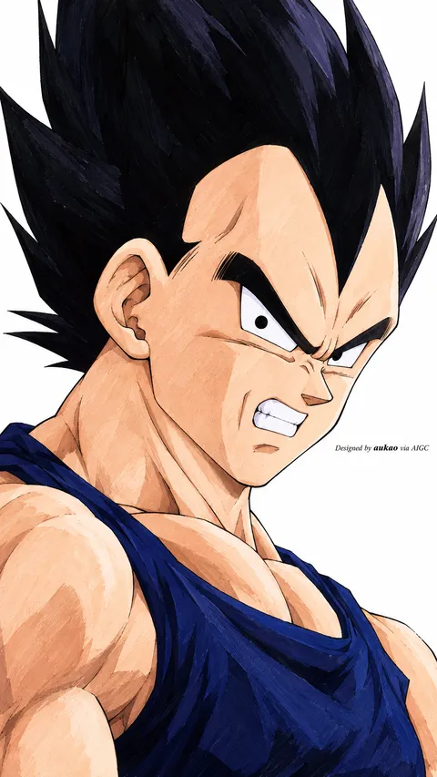 Black-haired Saiyan: teeth clenched. A portrait-format character illustration in the Dragon Ball collection.