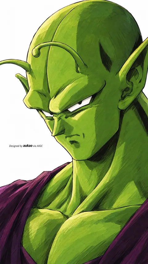 A green-skinned warrior with pointed ears and short antennae appears against a pale background. Strong shadows emphasize the contours of his face and neck.