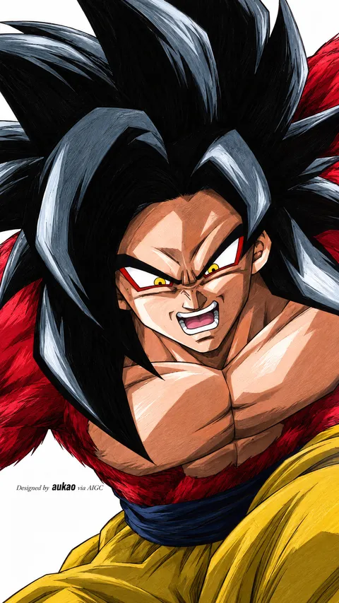 Long-haired fighter: red fur and yellow trousers. A portrait-format character illustration in the Dragon Ball collection.