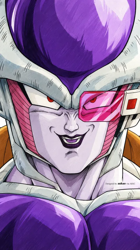Purple-and-white alien: pink scouter. A portrait-format character illustration in the Dragon Ball collection.