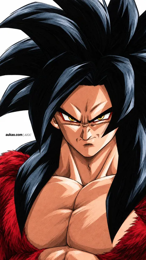 Long-haired fighter: red fur portrait. A portrait-format character illustration in the Dragon Ball collection.