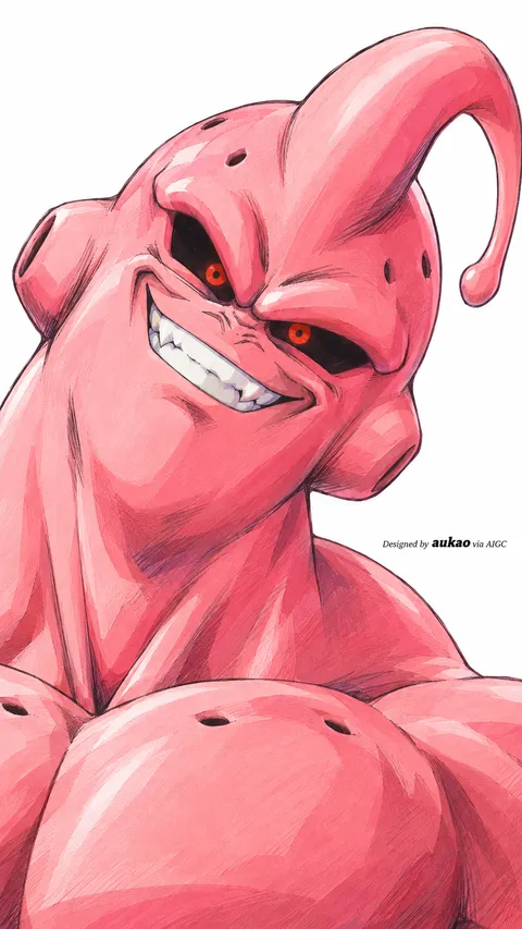 Pink fighter: a sharp grin. A portrait-format character illustration in the Dragon Ball collection.