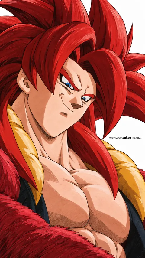 Red-haired fusion warrior: side profile. A portrait-format character illustration in the Dragon Ball collection.