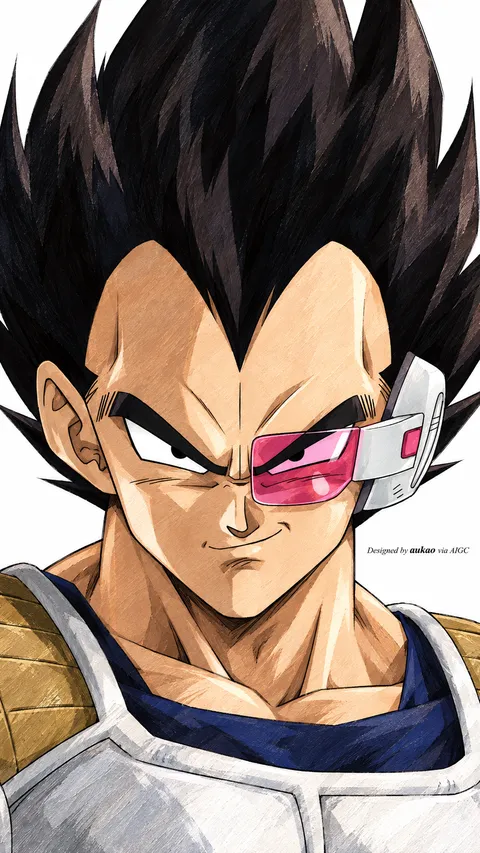 Armored Saiyan: a downward glance. A portrait-format character illustration in the Dragon Ball collection.