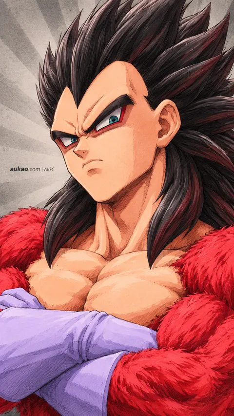 Vegeta / 贝吉塔 / ベジータ. Super Saiyan 4 character portrait. AI-generated fan art inspired by Dragon Ball / 龙珠 / ドラゴンボール. AUKAO study 014.