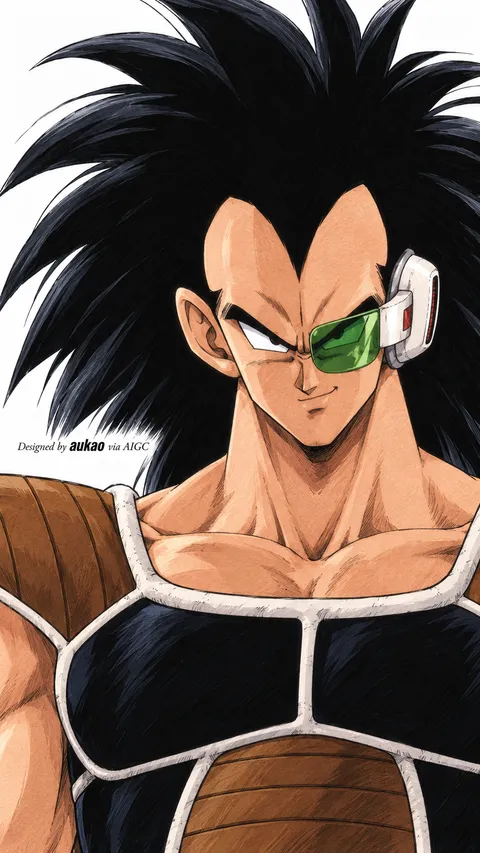 Long-haired Saiyan: green scouter. A portrait-format character illustration in the Dragon Ball collection.