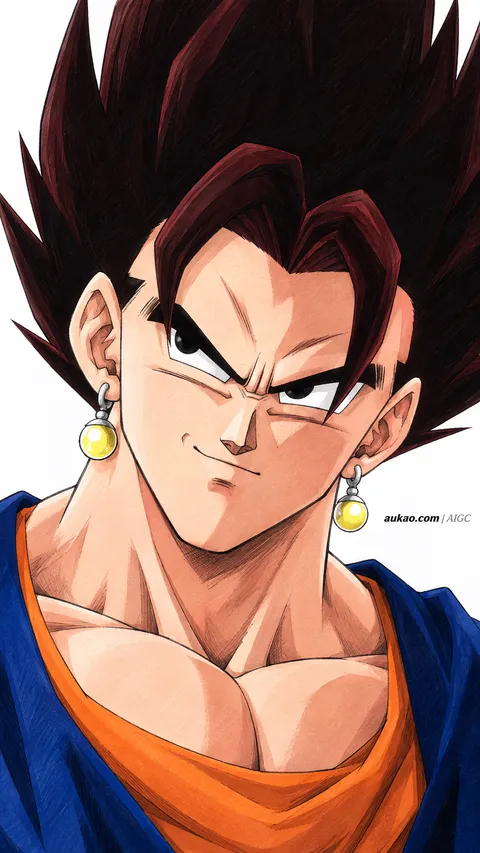 Fusion fighter: orange and blue gi. A portrait-format character illustration in the Dragon Ball collection.
