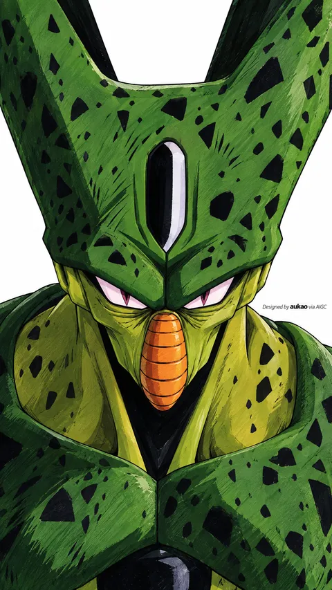 Green bio-warrior: spotted armor. A portrait-format character illustration in the Dragon Ball collection.