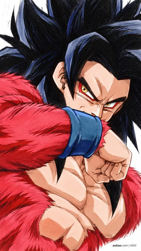 Son Goku / 孙悟空 / 孫悟空. Super Saiyan 4 character portrait. AI-generated fan art inspired by Dragon Ball / 龙珠 / ドラゴンボール. AUKAO study 004.