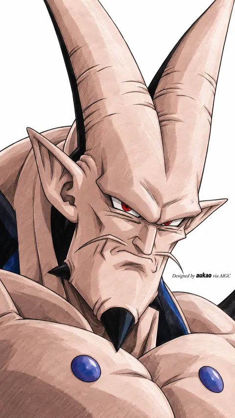 Horned warrior: pink armored portrait. A portrait-format character illustration in the Dragon Ball collection.