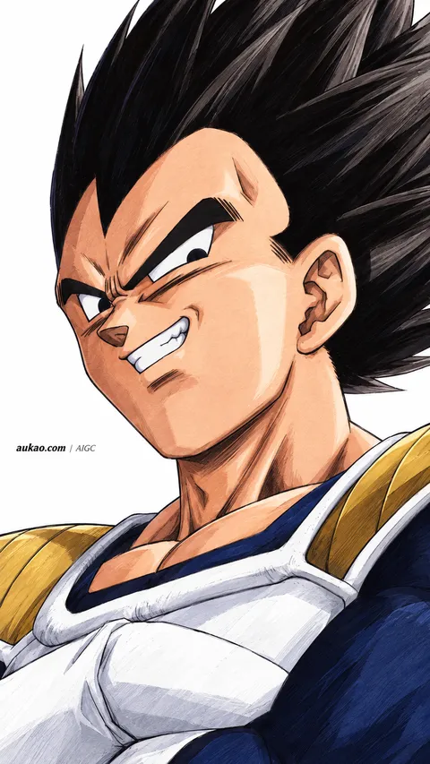 Armored Saiyan: a confident smirk. A portrait-format character illustration in the Dragon Ball collection.