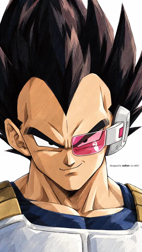 Armored Saiyan: pink scouter close-up. A portrait-format character illustration in the Dragon Ball collection.