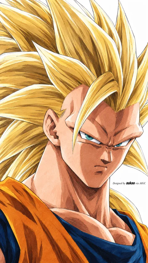 Golden-haired fighter: long swept-back hair. A portrait-format character illustration in the Dragon Ball collection.