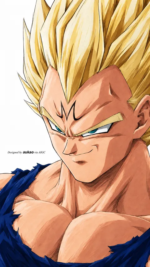 Golden-haired Saiyan: calm battle portrait. A portrait-format character illustration in the Dragon Ball collection.