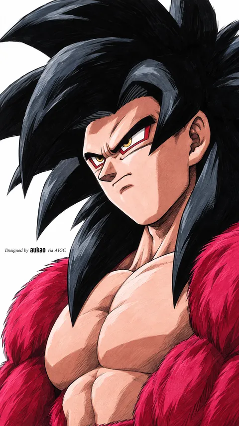 Long-haired fighter: red fur and lowered gaze. A portrait-format character illustration in the Dragon Ball collection.