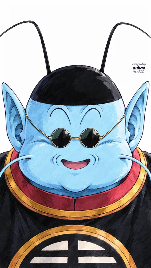 Blue-skinned figure: round sunglasses. A portrait-format character illustration in the Dragon Ball collection.