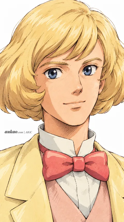 Blond figure in a yellow jacket. Blond figure in a yellow jacket. AI-generated fan art inspired by Howl's Moving Castle / 哈尔的移动城堡 / ハウルの動く城, created by AUKAO.