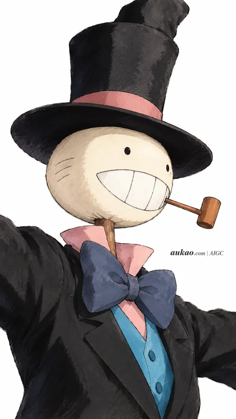 Turnip Head / 菜头 / カブ. Scarecrow with top hat and pipe. AI-generated fan art inspired by Howl's Moving Castle / 哈尔的移动城堡 / ハウルの動く城, created by AUKAO.