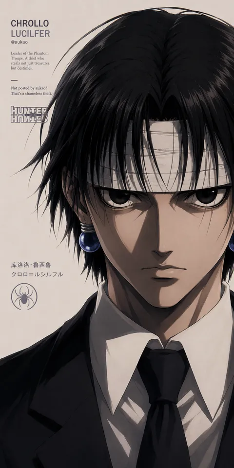 An AI-assisted portrait-format anime character illustration in the Hunter × Hunter collection. Artwork 021 from the AUKAO visual archive.