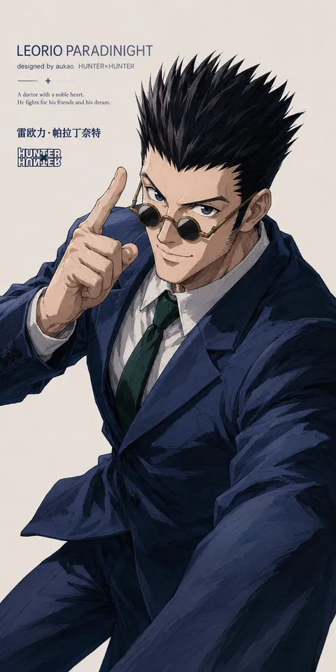 An AI-assisted portrait-format anime character illustration in the Hunter × Hunter collection. Artwork 032 from the AUKAO visual archive.