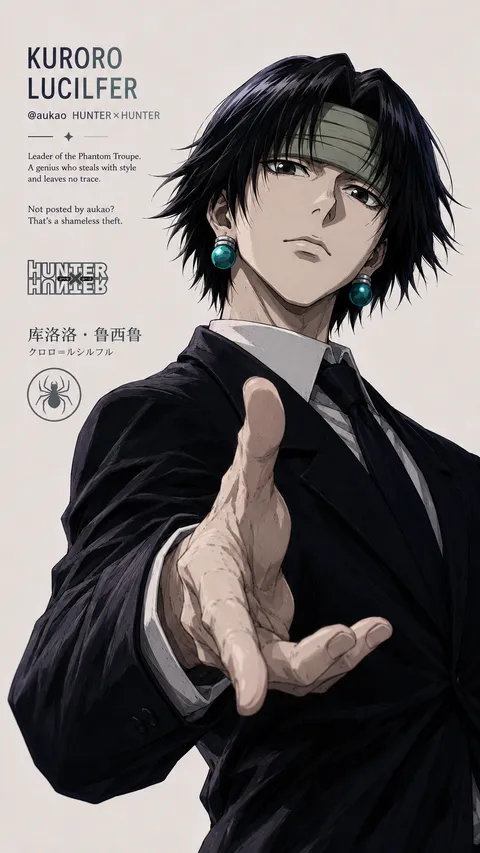 An AI-assisted portrait-format anime character illustration in the Hunter × Hunter collection. Artwork 009 from the AUKAO visual archive.