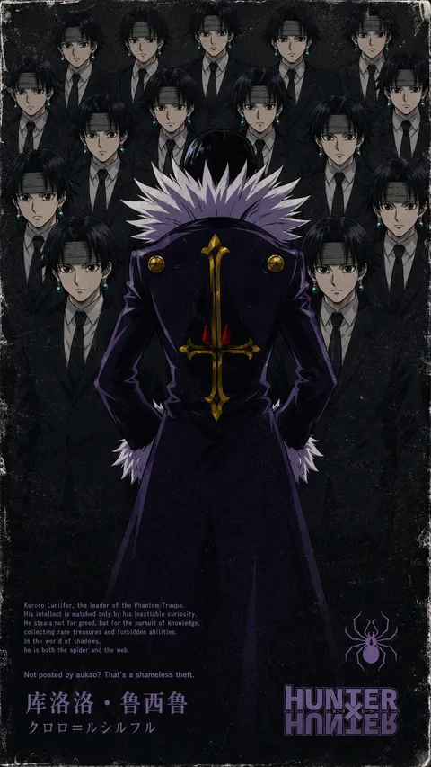 An AI-assisted portrait-format anime character illustration in the Hunter × Hunter collection. Artwork 027 from the AUKAO visual archive.