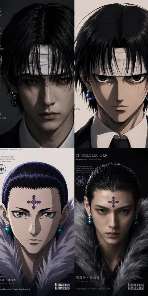 An AI-assisted portrait-format anime character illustration in the Hunter × Hunter collection. Artwork 043 from the AUKAO visual archive.