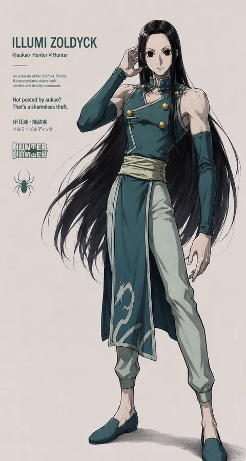 An AI-assisted portrait-format anime character illustration in the Hunter × Hunter collection. Artwork 020 from the AUKAO visual archive.