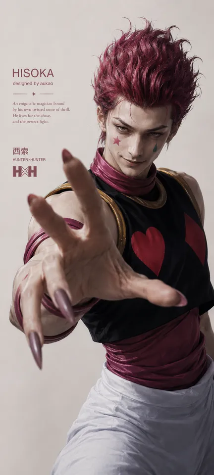 An AI-assisted portrait-format anime character illustration in the Hunter × Hunter collection. Artwork 039 from the AUKAO visual archive.