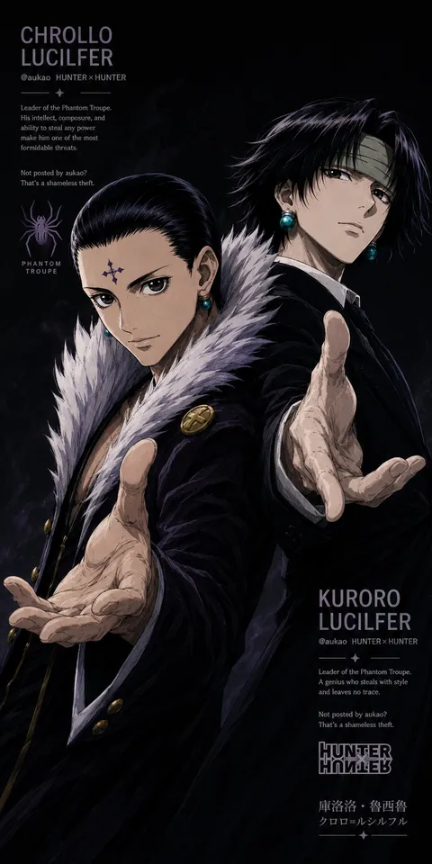 An AI-assisted portrait-format anime character illustration in the Hunter × Hunter collection. Artwork 013 from the AUKAO visual archive.