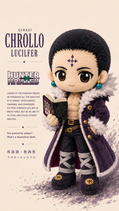 An AI-assisted portrait-format anime character illustration in the Hunter × Hunter collection. Artwork 044 from the AUKAO visual archive.