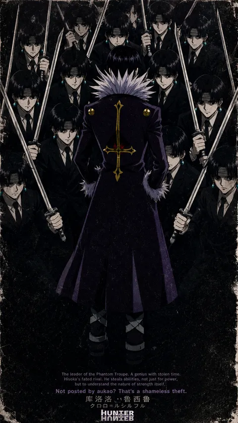 An AI-assisted portrait-format anime character illustration in the Hunter × Hunter collection. Artwork 025 from the AUKAO visual archive.