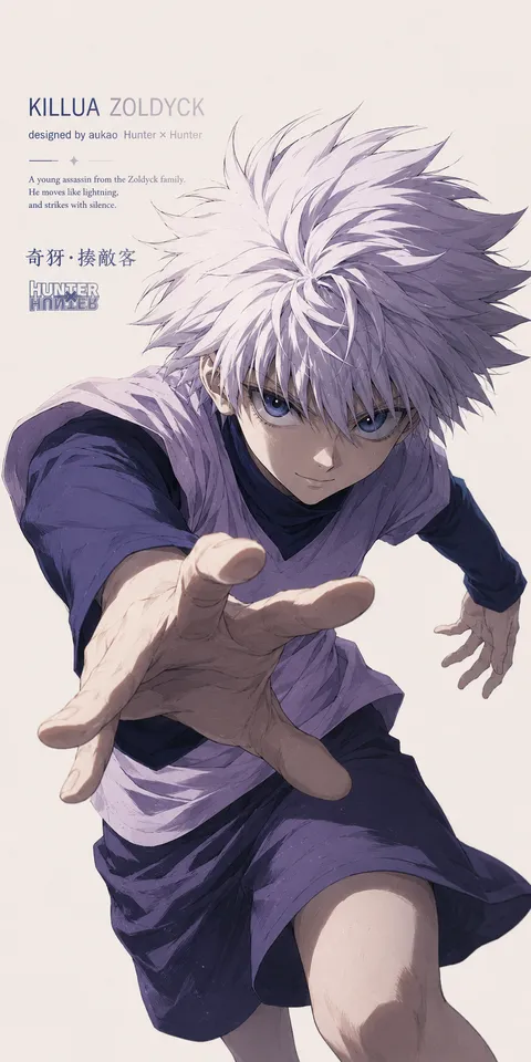 An AI-assisted portrait-format anime character illustration in the Hunter × Hunter collection. Artwork 031 from the AUKAO visual archive.