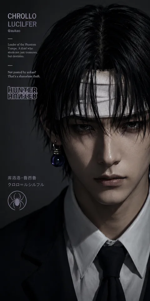 An AI-assisted portrait-format anime character illustration in the Hunter × Hunter collection. Artwork 041 from the AUKAO visual archive.