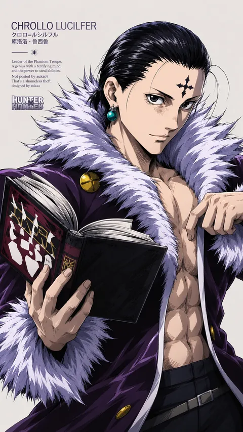 An AI-assisted portrait-format anime character illustration in the Hunter × Hunter collection. Artwork 007 from the AUKAO visual archive.