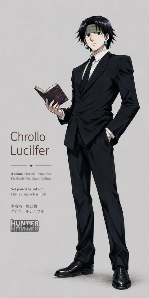 An AI-assisted portrait-format anime character illustration in the Hunter × Hunter collection. Artwork 023 from the AUKAO visual archive.